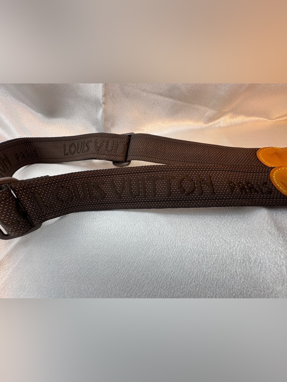Louis Vuitton Stamped Brown Canvas Bag Strap with Tan Leather & Gold Hardware - Picture 12 of 16